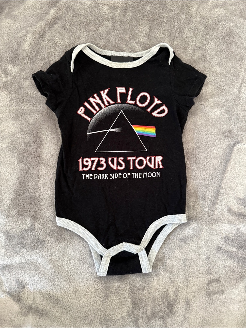 Pink Floyd Black Baby One-Piece with Prism Rainbow Graphic